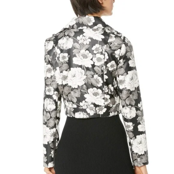 🔥SOLD🔥Sam Edelman Gray Black White Vegan Leather Floral Moto Jacket Size S NWT - Picture 5 of 9